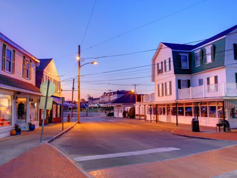 Downtown York streetscape representing professional land surveying services, property surveys, and land development planning in York ME